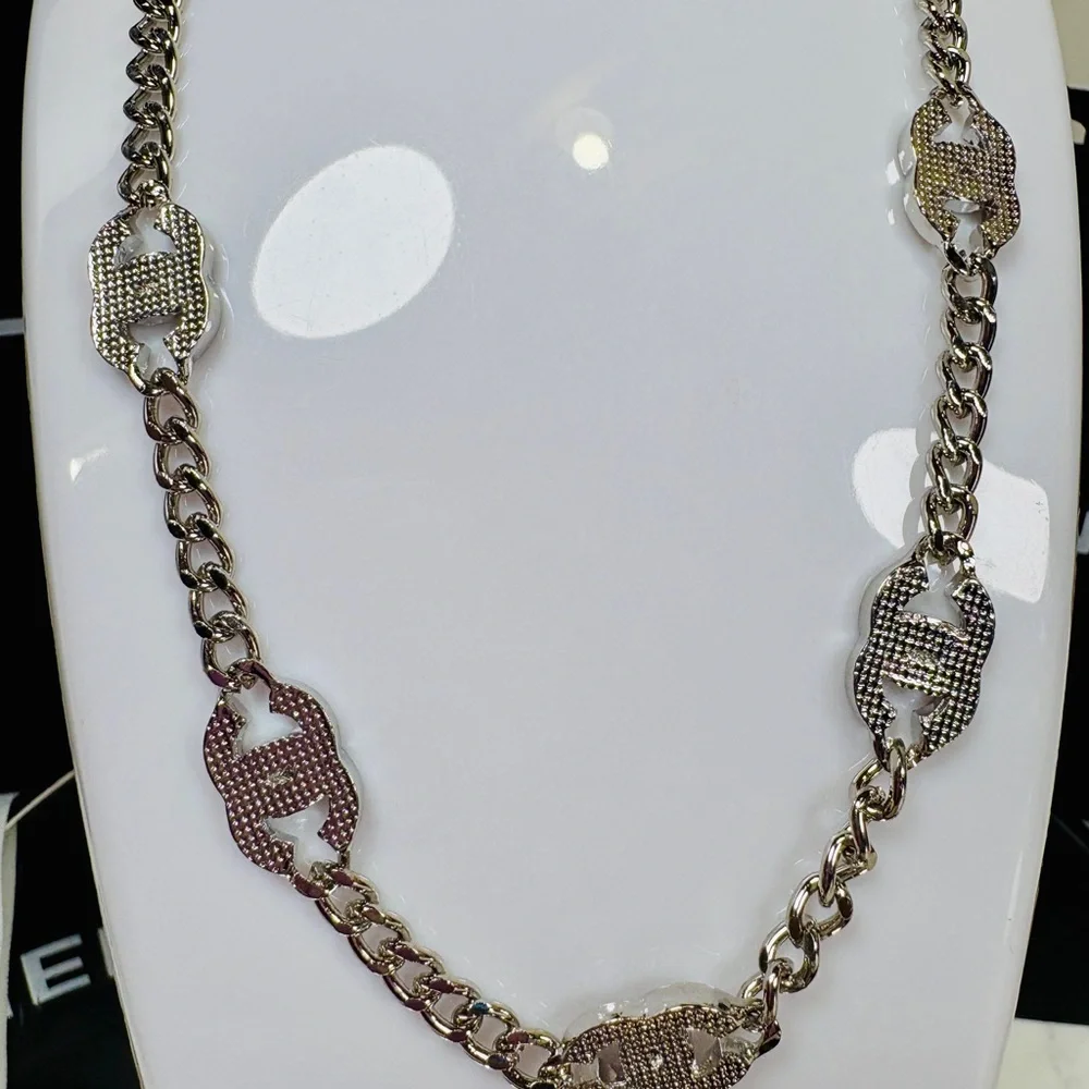 A-1FN-7: NECKLACE: Silver Monogram w/Rhinestones, NWOT